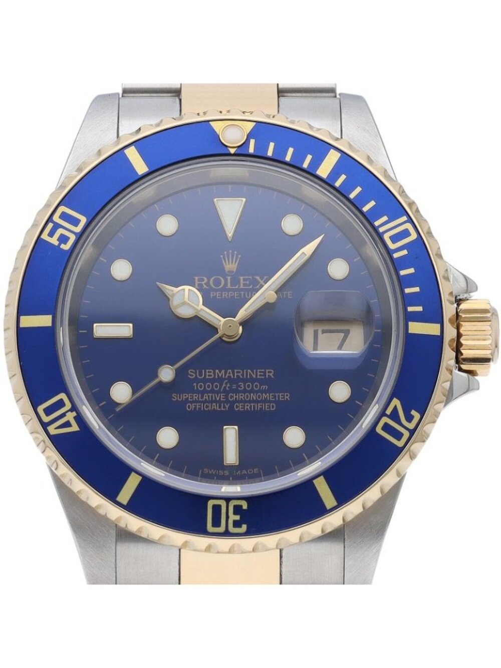 Rolex Submariner Date Watch Blue Buckle 18k Yellow Gold SS